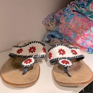 Authentic Jack Rogers sandals size 10, navy read, and white